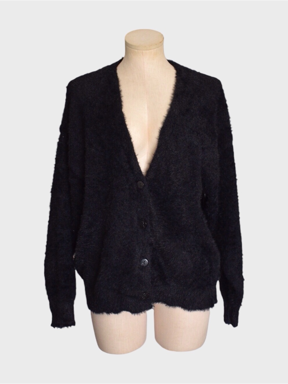 Dip Black Fuzzy Knit Button Front Cardigan